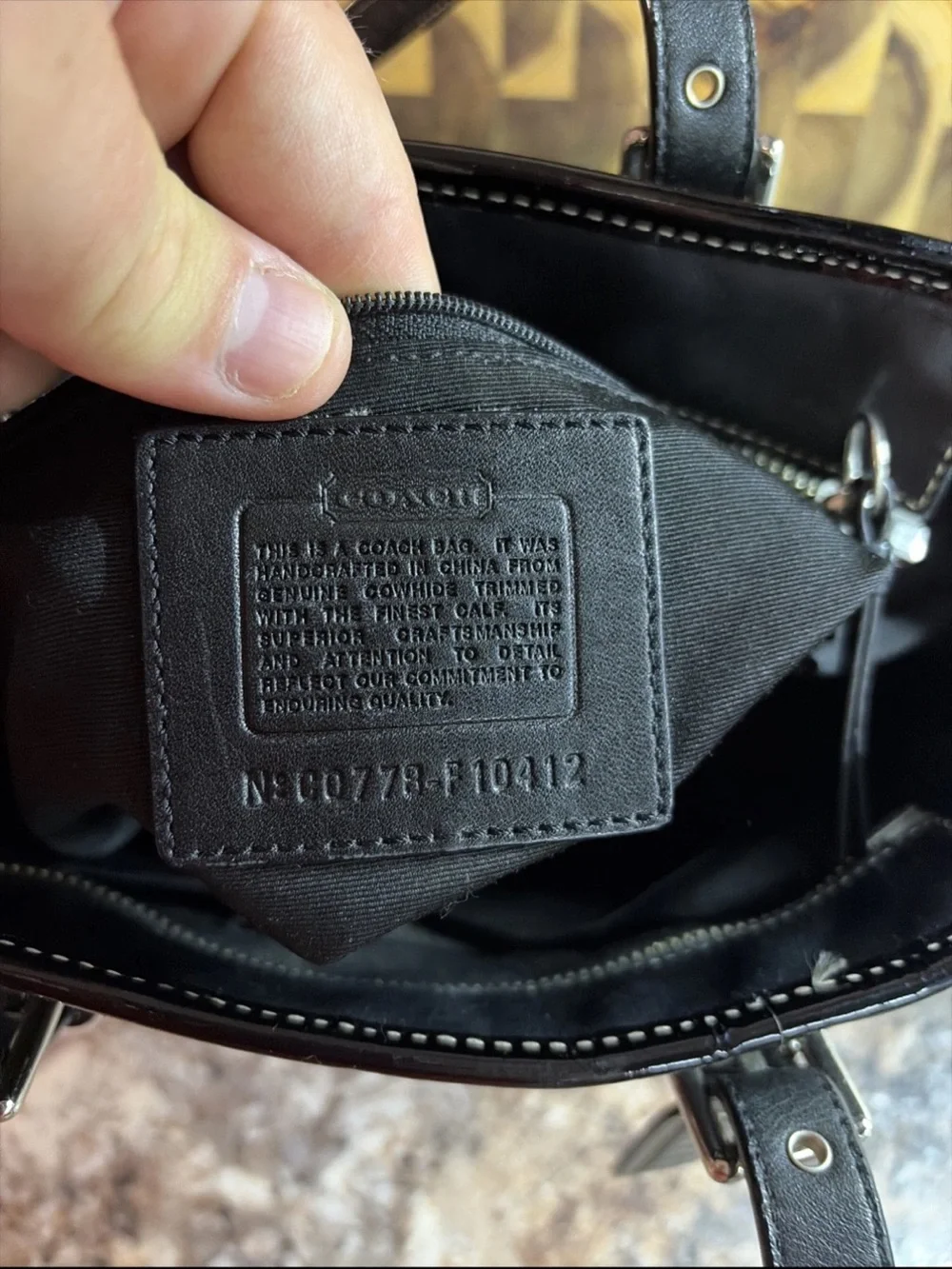 Coach Black Leather Tote with White Contrast Stitching
